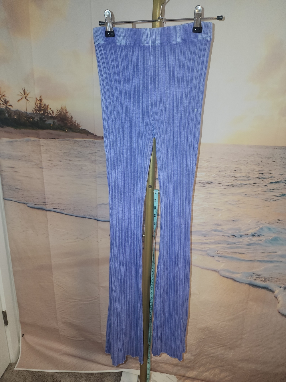 Lulu's Blue Ribbed Flare Leg Leggings